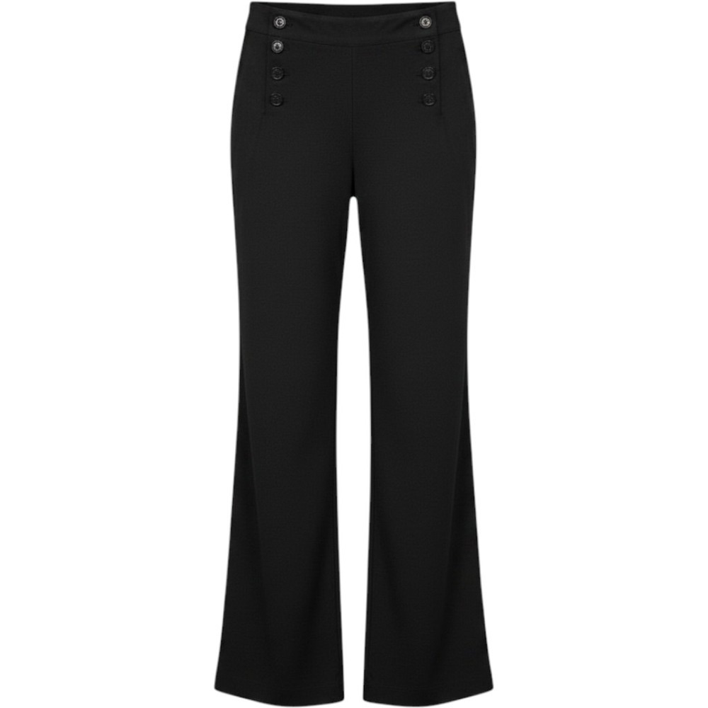Studio M Sailor Pants Womens 10 Black Linen Blend Wide Leg Nautical Office Chic